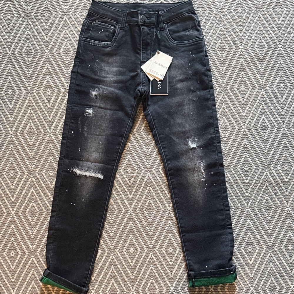 Monnalisa Distressed Black Jeans- girls size 10- new with tags